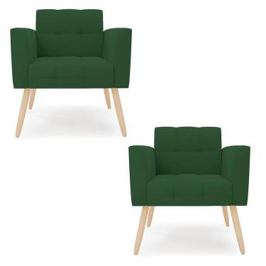 Imagem de Kit 2 Poltronas Elisa Veludo Verde Pés Palito Natural - D'rossi
