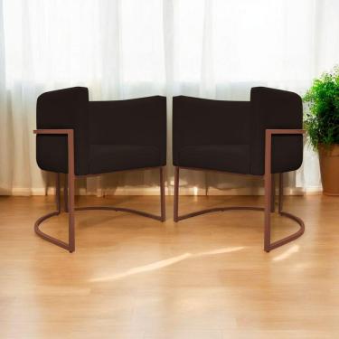 Imagem de Kit 2 Poltronas Recepção Luna Base De Ferro Bronze - Marrom Corino