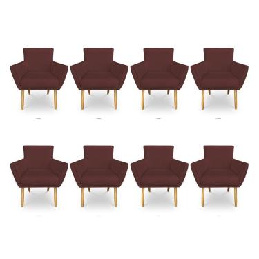 Imagem de Kit 8 Poltronas Decorativa Leticia Suede Marsala Pés Palito Castanho - Pallazio
