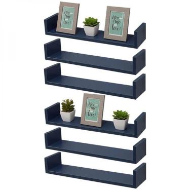 Imagem de Kit 6 Prateleiras em U 50X10cm Azul com Suporte Invisível