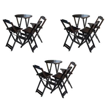Imagem de Kit 3 Conjuntos De Mesa Bistrô Dobraveis Em Madeira Padrão Com 3 Banquetas Altas - Marrom - Marrom