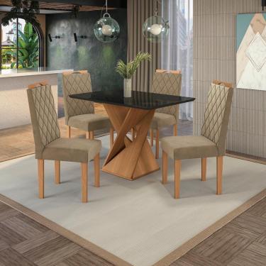 Imagem de Conjunto Sala De Jantar Luna Kappesberg 4 Cadeiras Veludo Bege