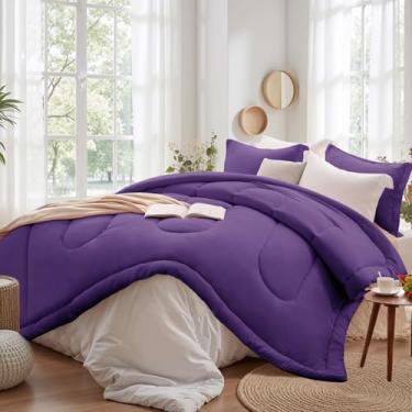Imagem de SunStyle Home Conjunto de edredom King Size – 3 peças de edredom reversível, tamanho king, leve com 1 edredom alternativo e 2 fronhas para todas as estações, roxo