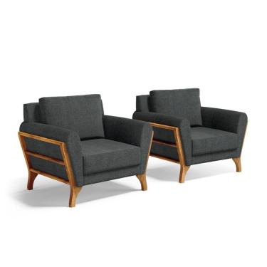 Imagem de Kit 2 Poltronas Sabrina De Madeira Maciça Com Almofada Linho Chumbo 406