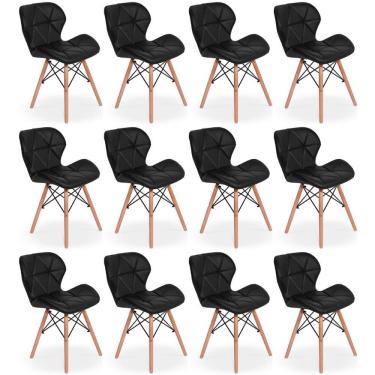 Imagem de Kit 12 Cadeiras De Jantar Charles Eames Slim Wood Estofada - Preto