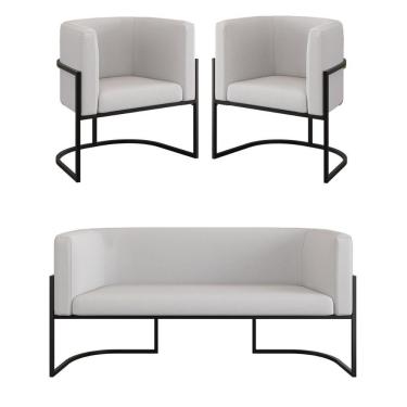 Imagem de Kit Poltronas Sofá Lugares Base De Metal Black Veludo Bege