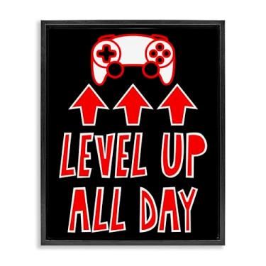 Imagem de Stupell Industries Level Up All Day Gamer Gold Framed Floater Canvas Wall Art, design por Marcus Prime, 78 x 63 cm