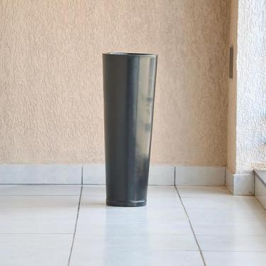 Imagem de Vaso de Plantas e Flores Decorativo Alta Grande Liso Polido com Prato em Polietileno (Preto)