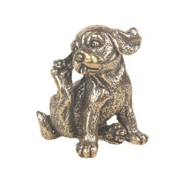 Imagem de Estátua em miniatura de cachorro de estimação de latão, escultura de cachorro do zodíaco Fengshui de metal ornamento de mesa bonsai doméstico micro paisagem decr acessórios (A)