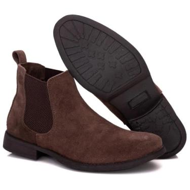 Imagem de Bota Chelsea Masculina em Camurça, Cano Médio, Estilo Moderno, Fechamento com Elástico, Solado Antiderrapante, Cores Preto, Marrom e Caramelo (Café, Médio, BR, Adulto, Numérico, 41)