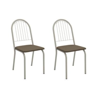 Imagem de Cadeira De Cozinha Noruega 2c077nk Aço Kit 2 Un Niquel-suede Cappuccino - Kappesberg