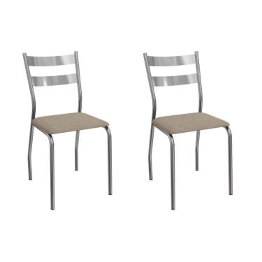 Imagem de Cadeira Sala De Jantar Bali 2c141cr Aço Kit 2 Un Cromado-linho Bege Fendi - Kappesberg