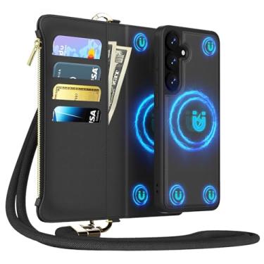 Imagem de Xyndrix Capa carteira removível para Samsung Galaxy S25+/Plus (6,7 polegadas) com tiracolo. Capa magnética 2 em 1. Capa para celular com alça flip com zíper e alças de ombro (preto)