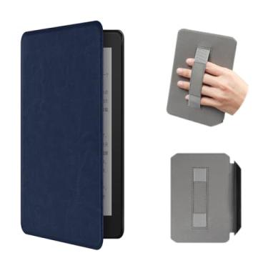 Imagem de Akacy Textura de couro sintético com alça para Kindle paperwhite de 6 polegadas 11 geração (2022/2024, modelos C2V2L3 e RS23CV). Capa traseira de borracha TPU de silicone flexível fina e macia (5)