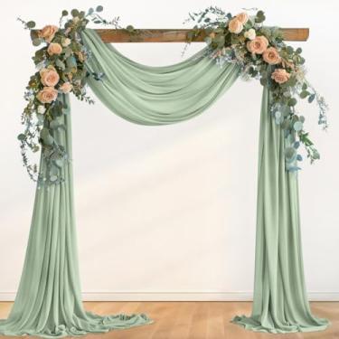 Imagem de Loopiske Tecido drapeado de arco de casamento verde sálvia 1 painel 74 cm x 6,5 jardas cortinas de pano de fundo transparente cortina de chiffon para cerimônia de casamento, festa de aniversário