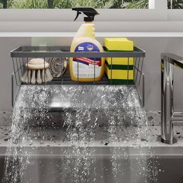 Imagem de Epritliber Suporte de esponja de pendurar adesivo, organizador de pia de cozinha, rack de esponja de drenagem automática essencial de cozinha, armazenamento de dispensador de sabão, aço inoxidável à