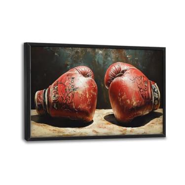 Imagem de Olivine Arte de parede esportiva, decoração de parede de boxe, pintura de luvas de boxe vintage, impressões em tela de grafite, arte emoldurada para banheiro, quarto, sala de estar, escritório