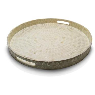 Imagem de Bandeja Decorativa Redonda Rafimex 50Cm Em Madrepérola E Mdf