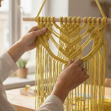 Imagem de Cordão de macramê 3 mm x 100 jardas corda de algodão colorido para pendurar na parede, decoração de casa, cabides de plantas (amarelo)