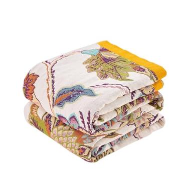 Imagem de KMBFWU Cobertor Boho 152 cm x 203 cm macio e aconchegante musselina colcha cobertor para decoração de cama, 100% algodão estampa floral sofá cadeira capa de sofá capa reversível, vintage, casa de