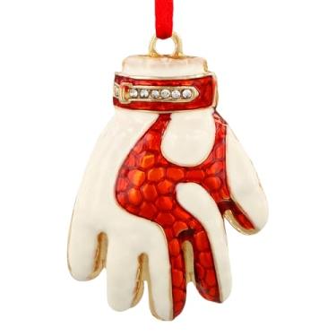 Imagem de Enfeite de futebol de Natal - Luva de goleiro vermelha para decoração de árvore de Natal - Presente de lembrança esportiva de metal para homens treinadores