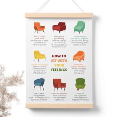 Imagem de PaJiaNi How To Sit With Yiur Feelings, pôster suspenso de saúde mental, decoração de arte de parede para pendurar na sala de aula, canto calmo, escola, conselheiro, terapia, escritório, 30 x 40 cm