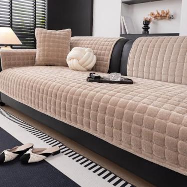 Imagem de JPGGD Capas de sofá de veludo para sofá, laváveis, seccionais, médias antiderrapantes para poltronas reclináveis e namoradeiras (1 peça, marrom claro, 91 cm × 163")