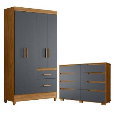 Imagem de Guarda Roupa Solteiro Madri E Cômoda Georgia Freijó Cinza - Moval