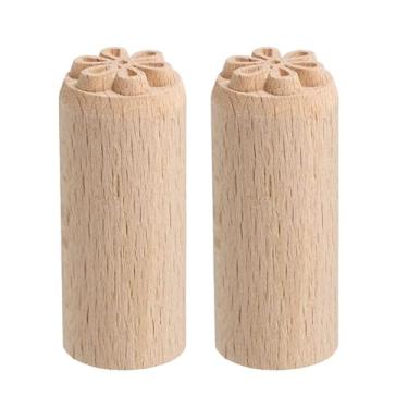 Imagem de HARFINGTON 2 carimbos de ferramentas de cerâmica de madeira, 2 cm de diâmetro, 5 cm de comprimento, estampa de bloco de madeira, padrão de seis pétalas para bolo, sobremesa