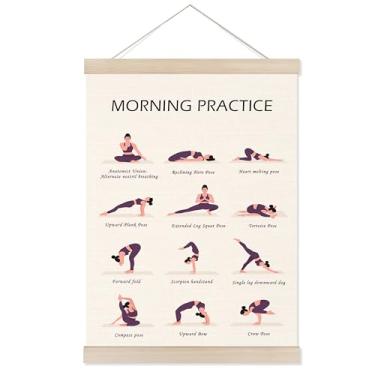 Imagem de Welshower Moldura de suporte para pôster de prática de ioga matinal, poses inspiradoras de rotina de exercícios, impressões de arte de parede, decoração para academia, ioga, dança, sala de treino