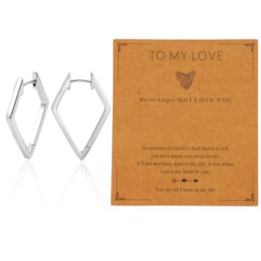 Imagem de Brincos geométricos de losango para mulheres, pequenos brincos de argola para joias, presentes, uso diário, acessórios de festa, design moderno, leve, confortável, universal size, Aço inoxidável, Sem