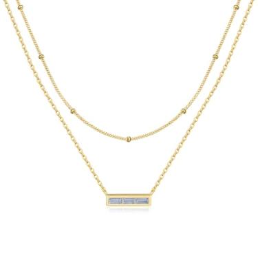 Imagem de Turandoss Colar feminino com pedra do mês de nascimento em camadas, banhado a ouro 14K, esmeralda, pedra do mês de nascimento de 12 meses, joias modernas de aniversário para mulheres, meninas e