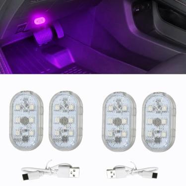 Imagem de Pacote com 4 luzes LED sem fio para carro, controle de toque, luz ambiente interna recarregável por USB, interruptor de 7 cores, luzes de LED multicoloridas sem fio para carro, caminhão, SUV, trailer