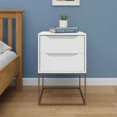 Imagem de Mesa de Cabeceira Celina com 2 Gavetas - Branco/Dourado - IMPERADOR, B