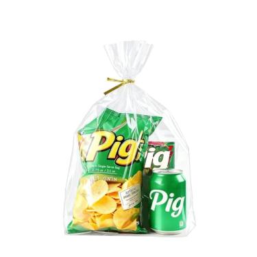 Imagem de PigPotParty 25,4 cm x 35,5 cm, 100 peças de sacos de reforço inferior, sacos de presente de plástico transparente, sacos de guloseimas para caneca de celofane com 100 laços torcidos, embalagem grande