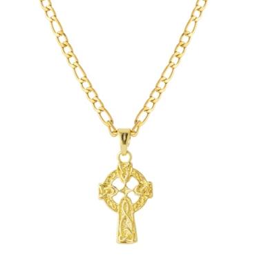 Imagem de yipima Colar com pingente de cruz celta banhado a ouro branco 14K para mulheres e homens, pingente de crucifixo viking religioso, joia minimalista com nó da trindade irlandesa, chain length:22", Cobre