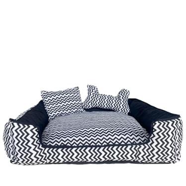 Imagem de Cama Pet Onix Quadrada, Tricoline 100% Algodão, Fundo Impermeável, com Zíper Lavável, Almofada Decorativa e Ossinho, para Cães e Gatos (Criative Azul Marinho, X-Grande)