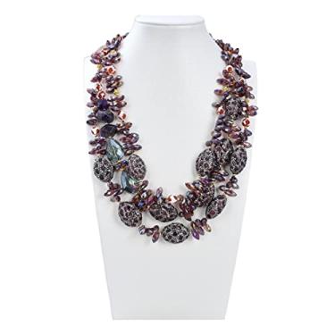 Imagem de Acessórios de moda joia pedra 53,3 cm 3 fios granada redonda ágata pepita ametista pedras pedras pavimentadas colar de cristal