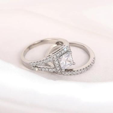 Imagem de Um conjunto de anéis quadrados micro incrustados de luxo leve unissex para homens e mulheres joias finas vida diária namoro decoração para festa de formatura, Cobre, Sem pedra preciosa