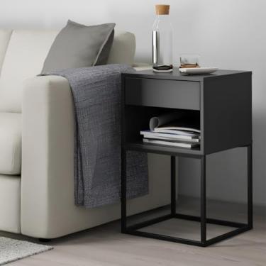 Imagem de Mesa de Cabeceira Sofia Pés em Aço Industrial 1 Gaveta Corrediça Telescópica (Preto/Pé Preto)