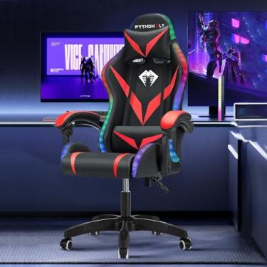 Imagem de Cadeira Gamer RGB Python Fly com Iluminação Decorativa, Encosto Reclinável, Design Ergonômico para Escritório e Jogos (Vermelho)