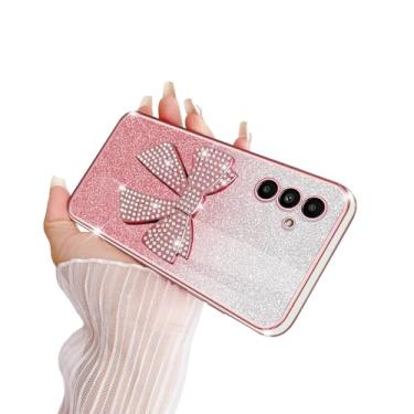 Imagem de TSAYGFK Capa para celular Samsung Galaxy A13 5G, capa A04S luxuosa fofa com laço 3D TPU macio com cordão à prova de choque enseada protetora para meninas e mulheres, rosa coral