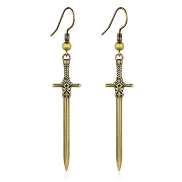 Imagem de Brincos femininos com pingente de cruz cristã de bronze antigo, vintage, bronze, esculpido, cruz, religião, acessórios modernos, joias e presentes