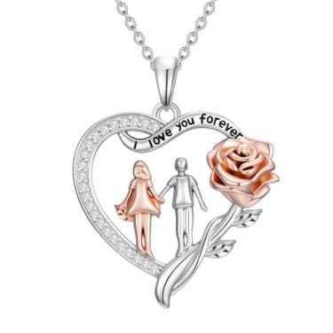 Imagem de IMZM Presentes de Dia dos Namorados para mulheres, Coração/Rosa/Lua/Colares em Forma de Estrela para Esposa Namorada Amante Ela, Base, Sem Pedra Preciosa