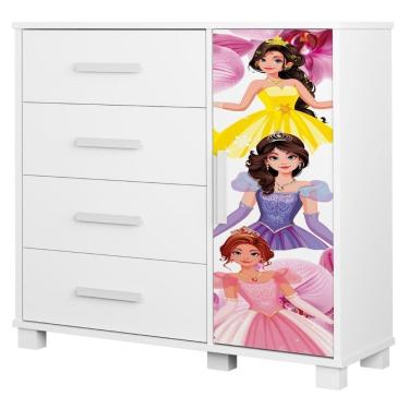Imagem de Cômoda Infantil Para Quarto 80cm 4 Gavetas Princesa Rosa Z53 - Mpozenato
