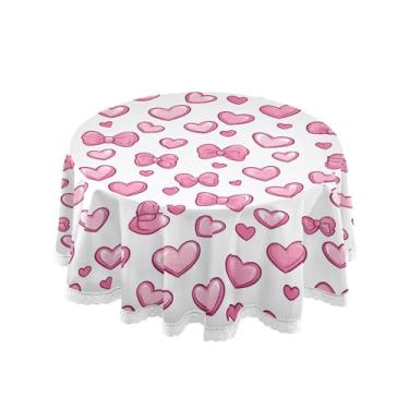 Imagem de SEHANY Toalha de mesa redonda com laço rosa de 152 cm, tecido lavável sem rugas, toalha de mesa decorativa de renda para restaurante, casamento, acampamento, festa de cinco de maio