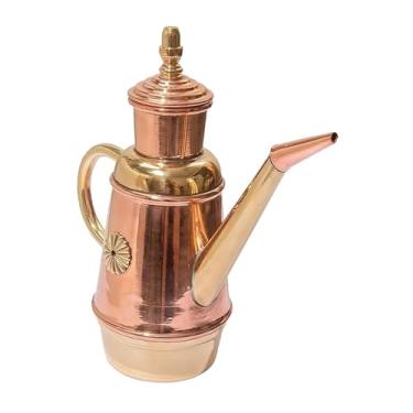 Imagem de Ioensy Jarra dispensadora de óleo em cobre, 350 ml, com tampa à prova de vazamentos, recipiente tradicional feito à mão, ideal para pizzarias, buffets e