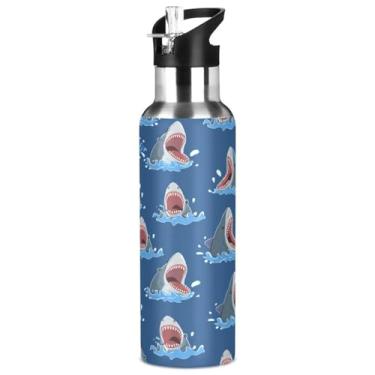 Imagem de Blueangle Garrafa de água de aço inoxidável Shark Splash de 947 ml – Garrafa esportiva de metal isolada à prova de vazamento para academia, acampamento, fitness ao ar livre e viagens (783)
