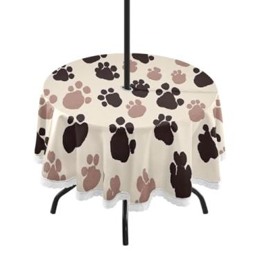 Imagem de Blueangle Toalha de mesa redonda impermeável com estampa de pata de cachorro de 152 cm com orifício para guarda-chuva - Tecido resistente à prova de sol para todos os climas para pátio, acampamento