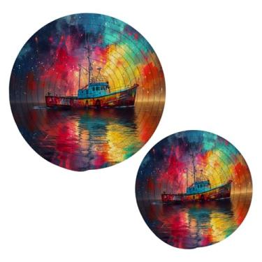 Imagem de Blueangle 2 peças de suporte de panela flutuante para barco de pesca colorido - conjunto de pegadores de panela de tecido redondo - almofadas quentes trançadas de algodão - porta-copos - tapetes de